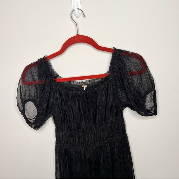 Free People Piper Ombre Midi Black Dress Women Size XS Mesh Puff Sleeve New - Picture 7 of 9